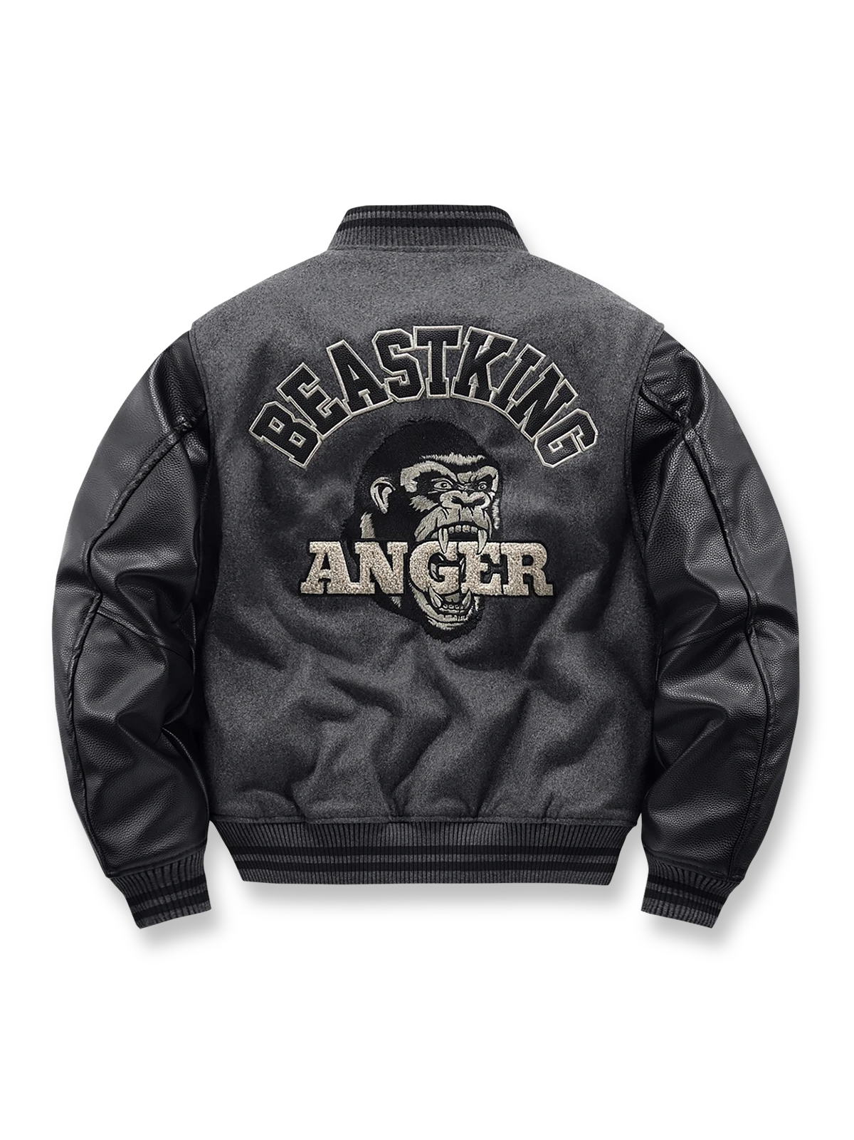 ゴリラ刺繍と文字刺繍が映えるウール混紡ベースボールジャケット。