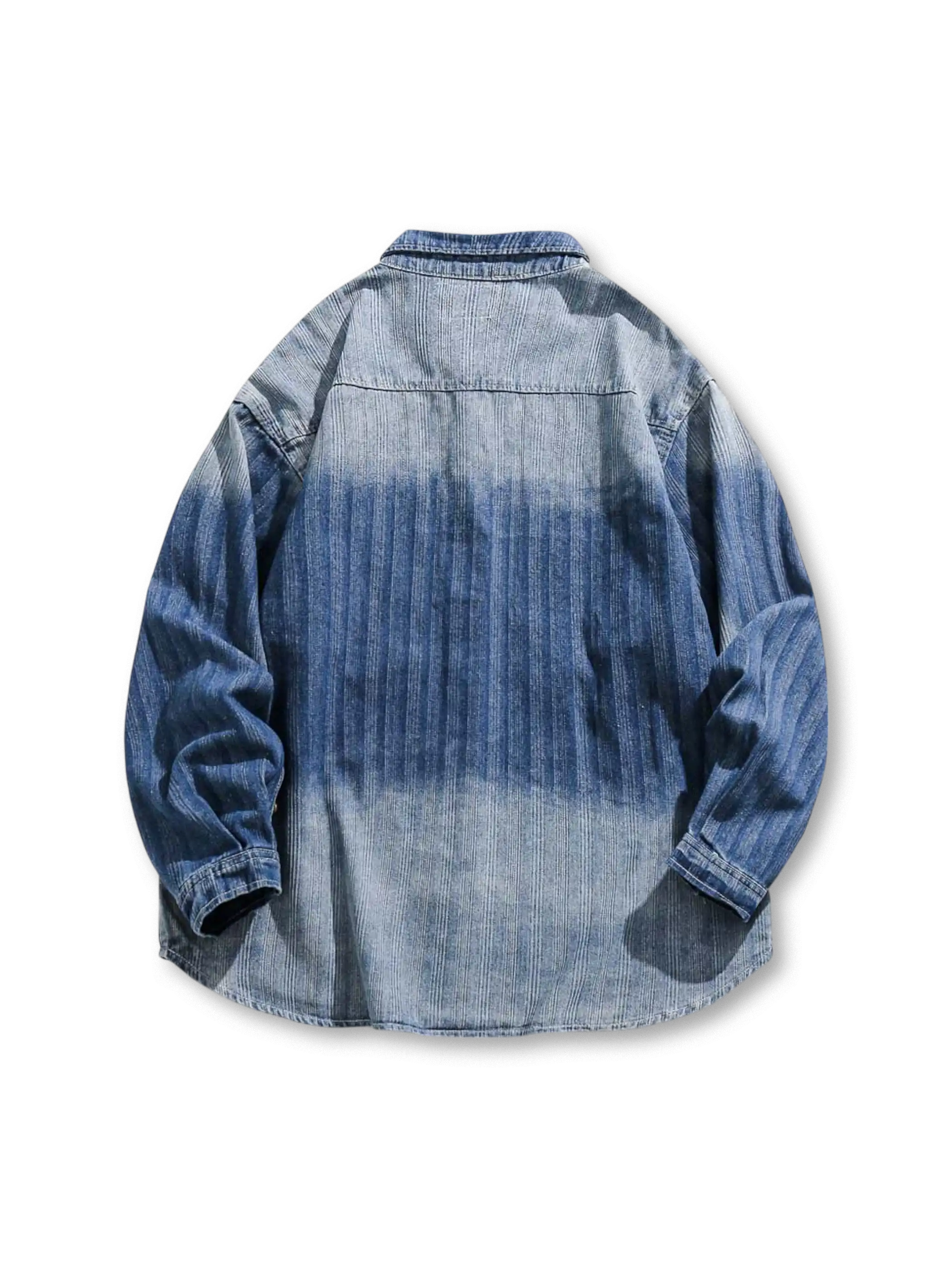 グラデーションストライプデニムワークシャツ全体像