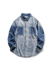 グラデーションバイダイ加工を施したヴィンテージ風ストライプデニムワークシャツ