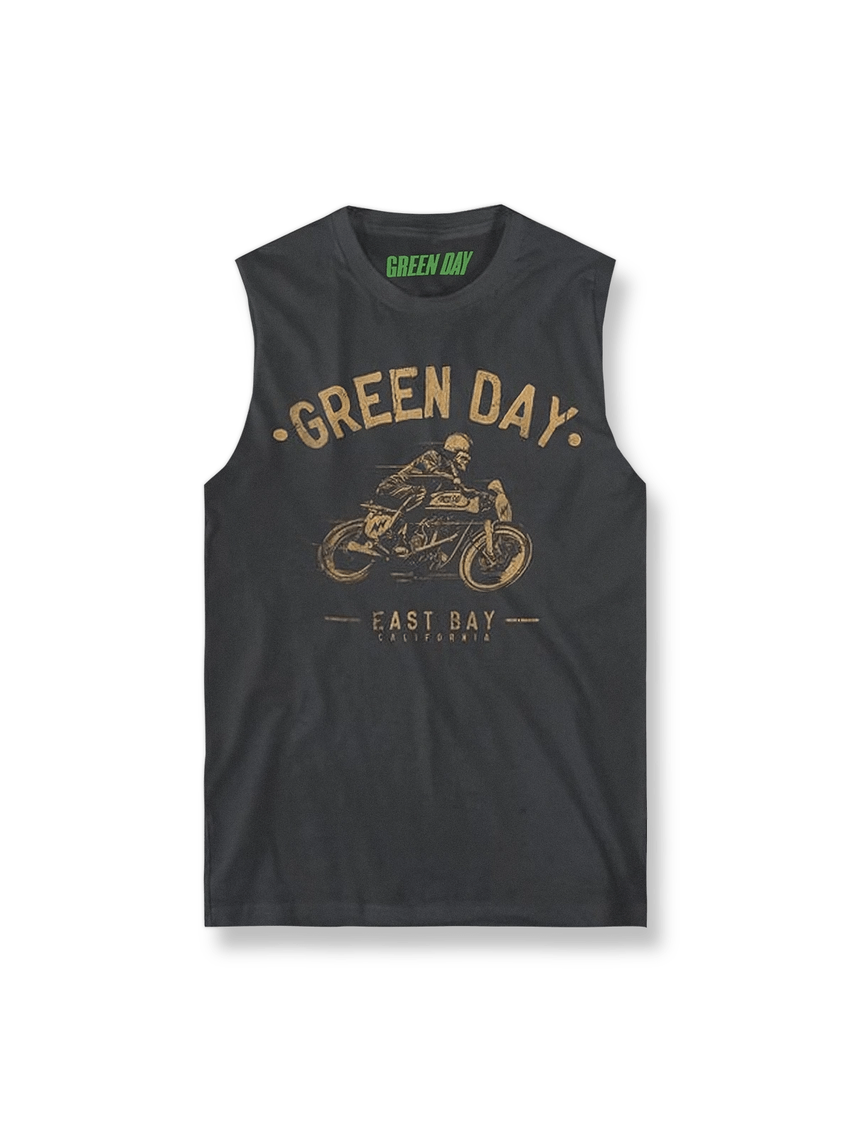 Green Day Tシャツ前面のヴィンテージバイク図柄、パンクスタイルTシャツ