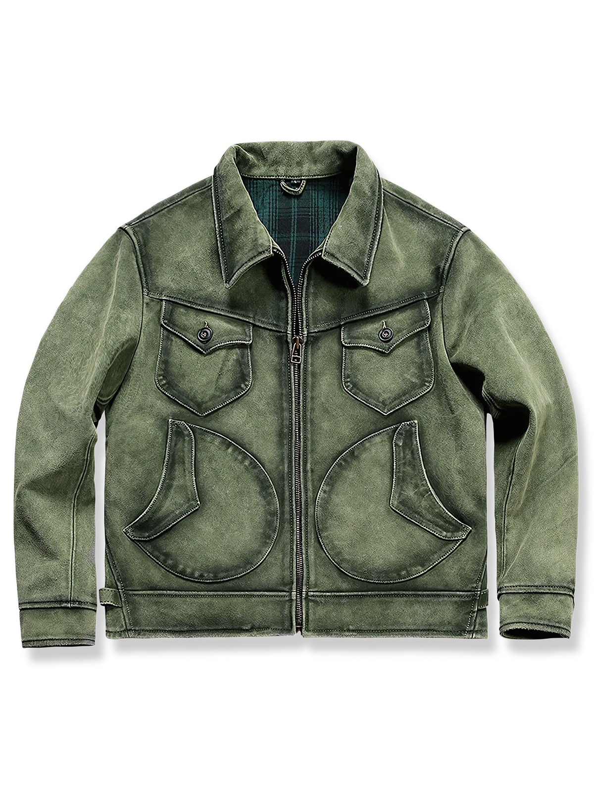 緑染め 牛革 スクラッチ レザージャケット