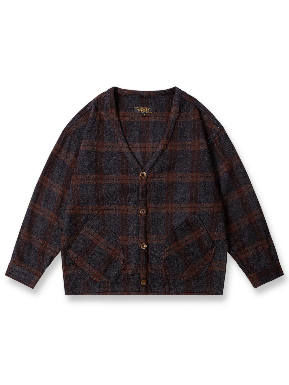 格子柄ノーカーディガンニット