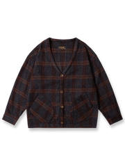 格子柄ノーカーディガンニット