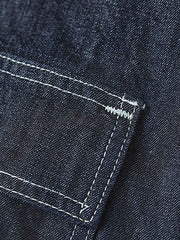 製品画像: 迷彩柄ツイルデニム生地の砲兵防護プルオーバーパーカー復刻バージョンの正面画像。
詳細画像: 大きなフードと三層前立てデザインのディテール特写。機能性とヴィンテージ感が際立つディテール。