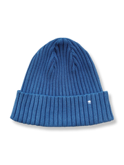 藍染め手縫いの2色刺し子ディテールを施したコットン製ニットキャップ。環境配慮型ヴィンテージデザイン。