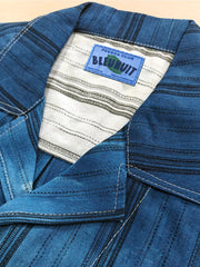 植物藍染手作り綿麻ストライプグラデーション刺繍キューバシャツ