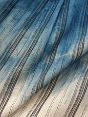 植物藍染手作り綿麻ストライプグラデーション刺繍キューバシャツ