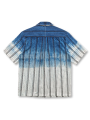 植物藍染手作り綿麻ストライプグラデーション刺繍キューバシャツ全体像