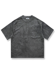 グレーのアイスダイ染め手作りTシャツ