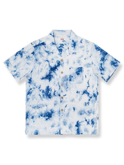 植物手染めタイダイブルーハワイアンシャツ