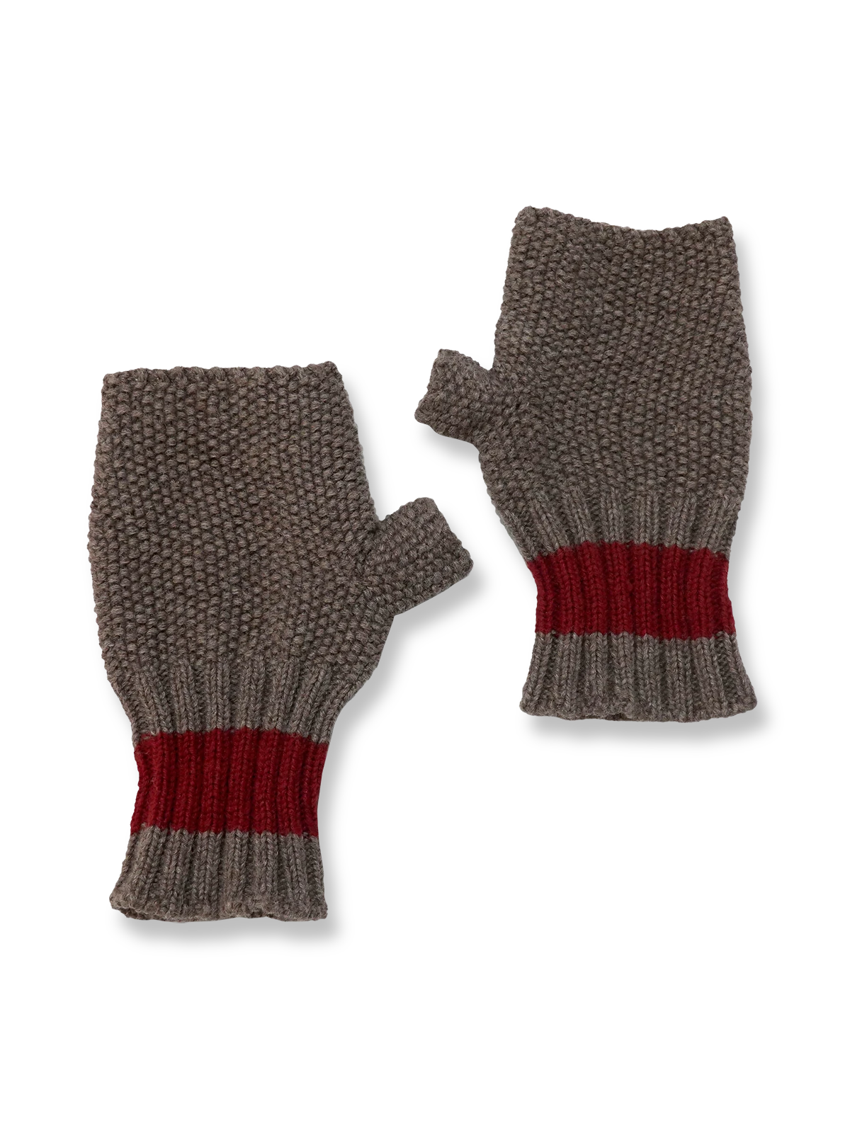 パイナップル柄の編み目が特徴の手作りウールハーフフィンガーグローブ。保温性と指先の自由度を両立したユニセックスデザイン。