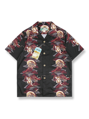 浮世絵タッチの般若プリントが施されたハワイアンシャツ