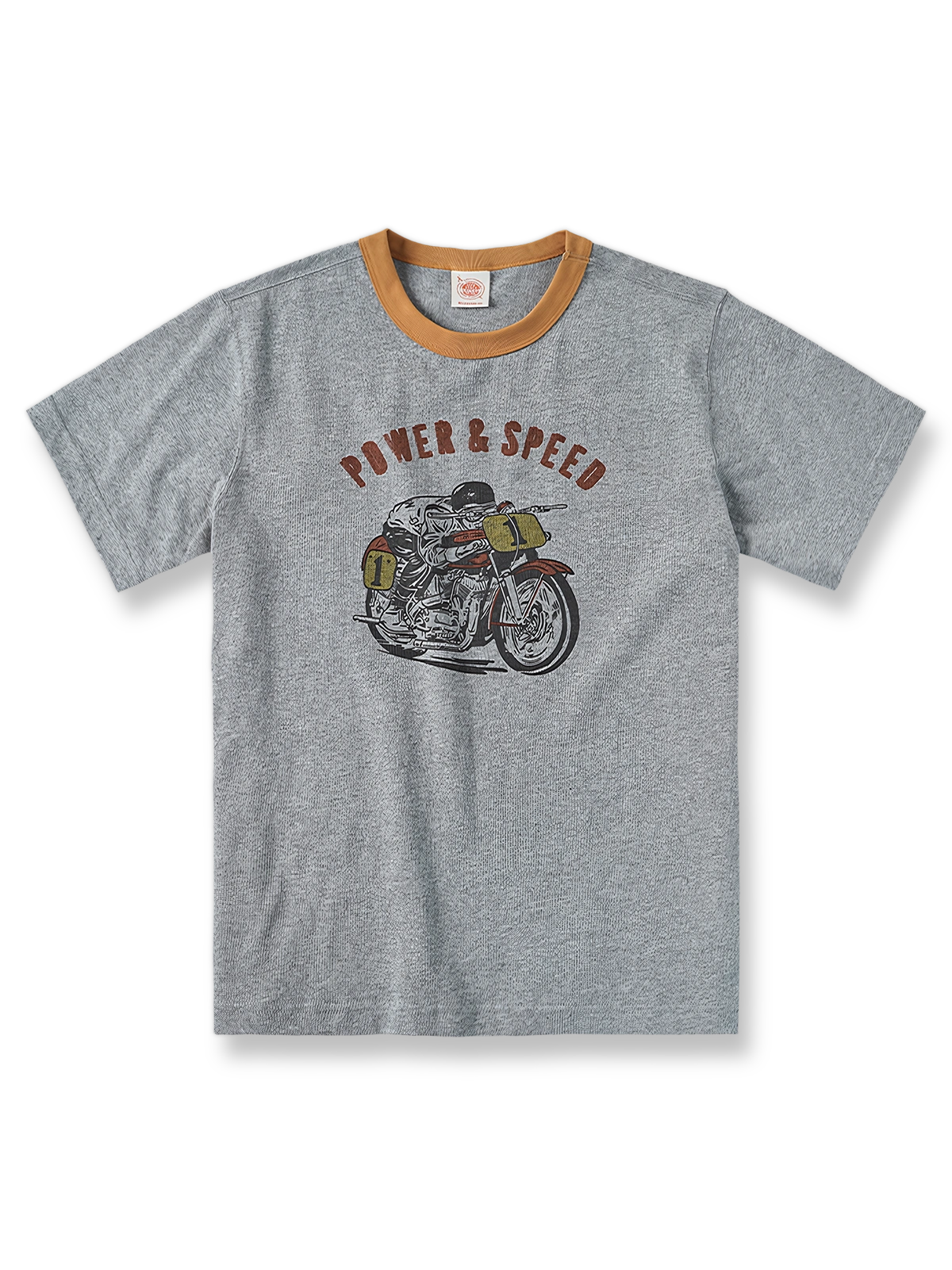 ハーレーダビッドソングラフィックと「POWER AND SPEED」「NON STOCK MC」「AMAエンブレム」「IRON HORSE」プリントが施された255gコットンTシャツ