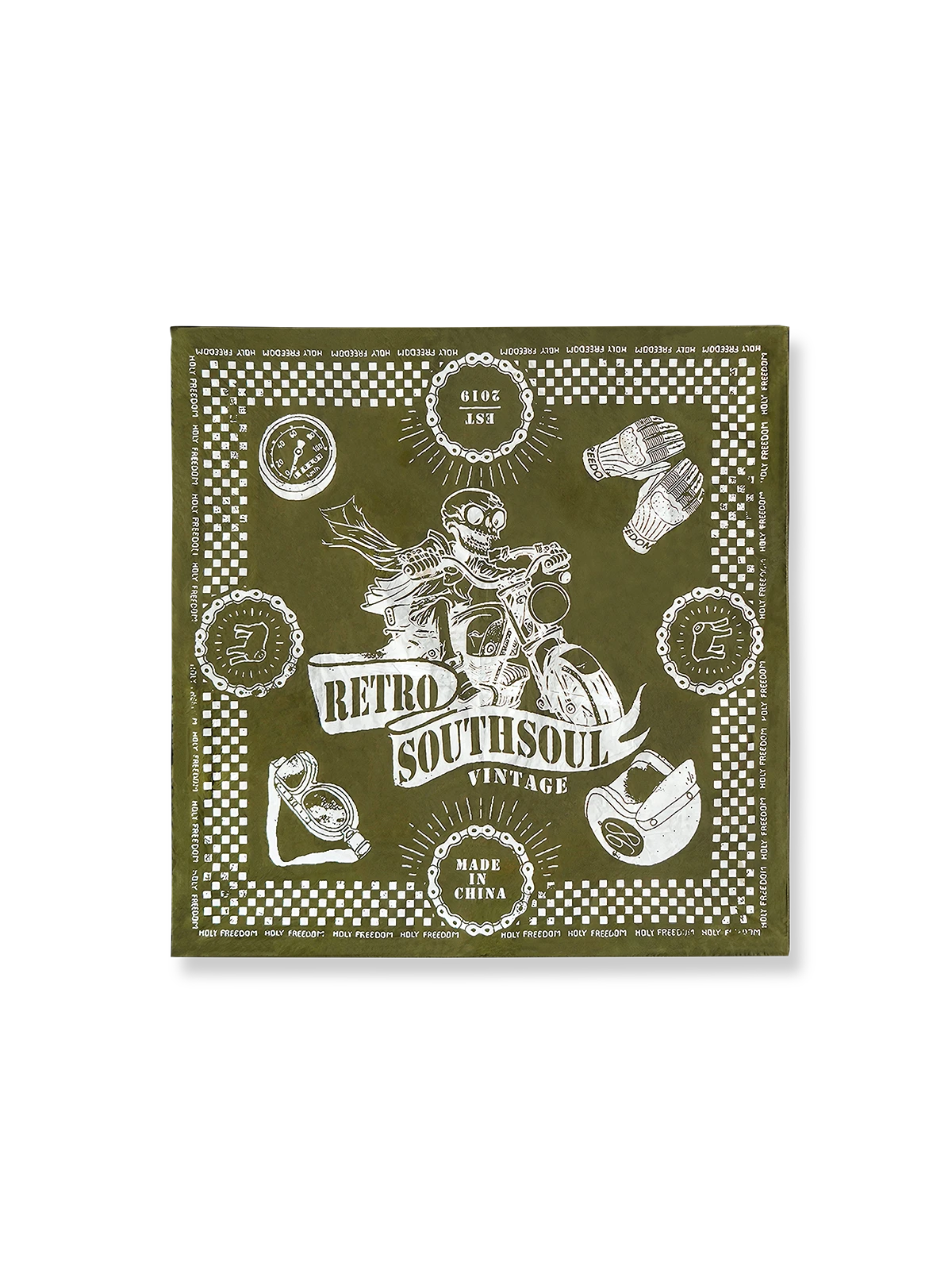 ハーレープリントのコットン正方形スカーフ。