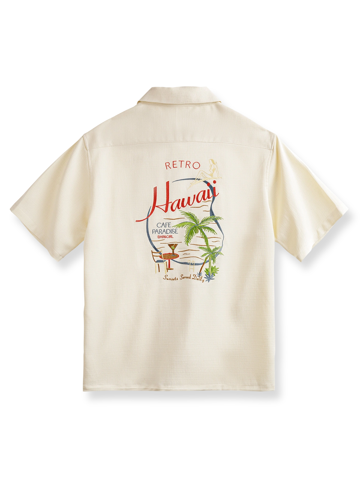 畳刺繍が施されたアメリカンヴィンテージ風ハワイアン半袖シャツ