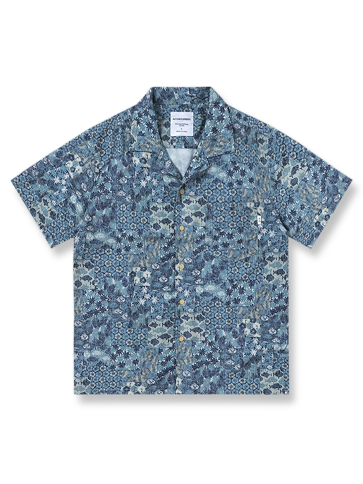 トロピカル柄プリントが映える軽量ポリエステルの半袖ハワイアンシャツ。