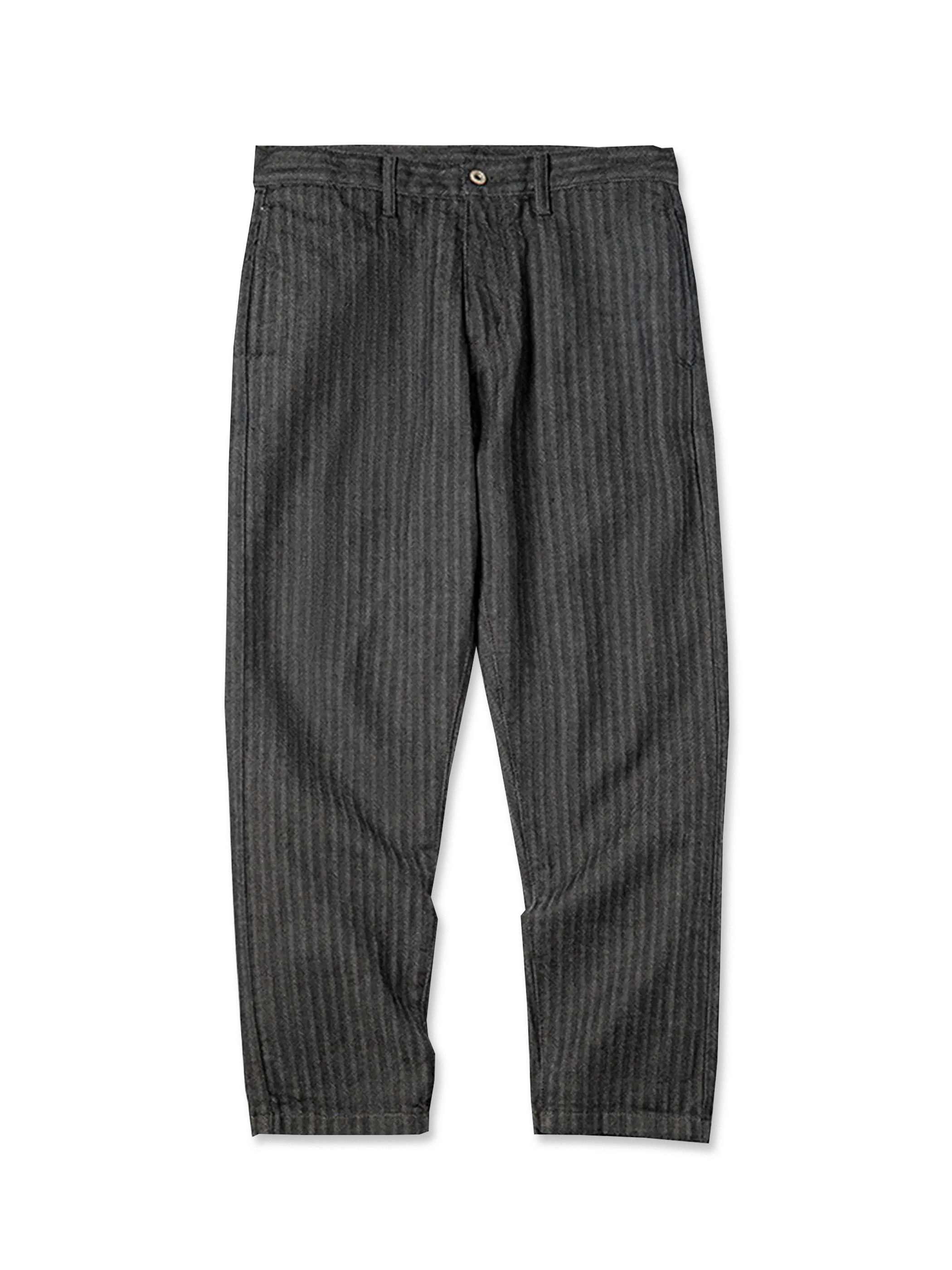 ヘリンボーン織りの12.8ozコットンデニムを使用した耐久性に優れたヴィンテージ風デニムパンツ。クラシックな5ポケットとミドルライズストレートシルエット。