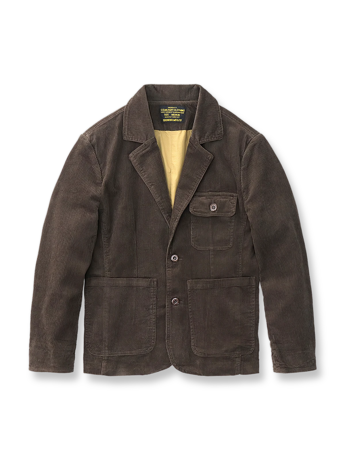 ウォッシュ加工のヘビーコーデュロイと三つポケットが特徴のルーズブレザージャケット。