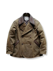 厚手コットン×レザーのダブルブレスト中綿ジャケット