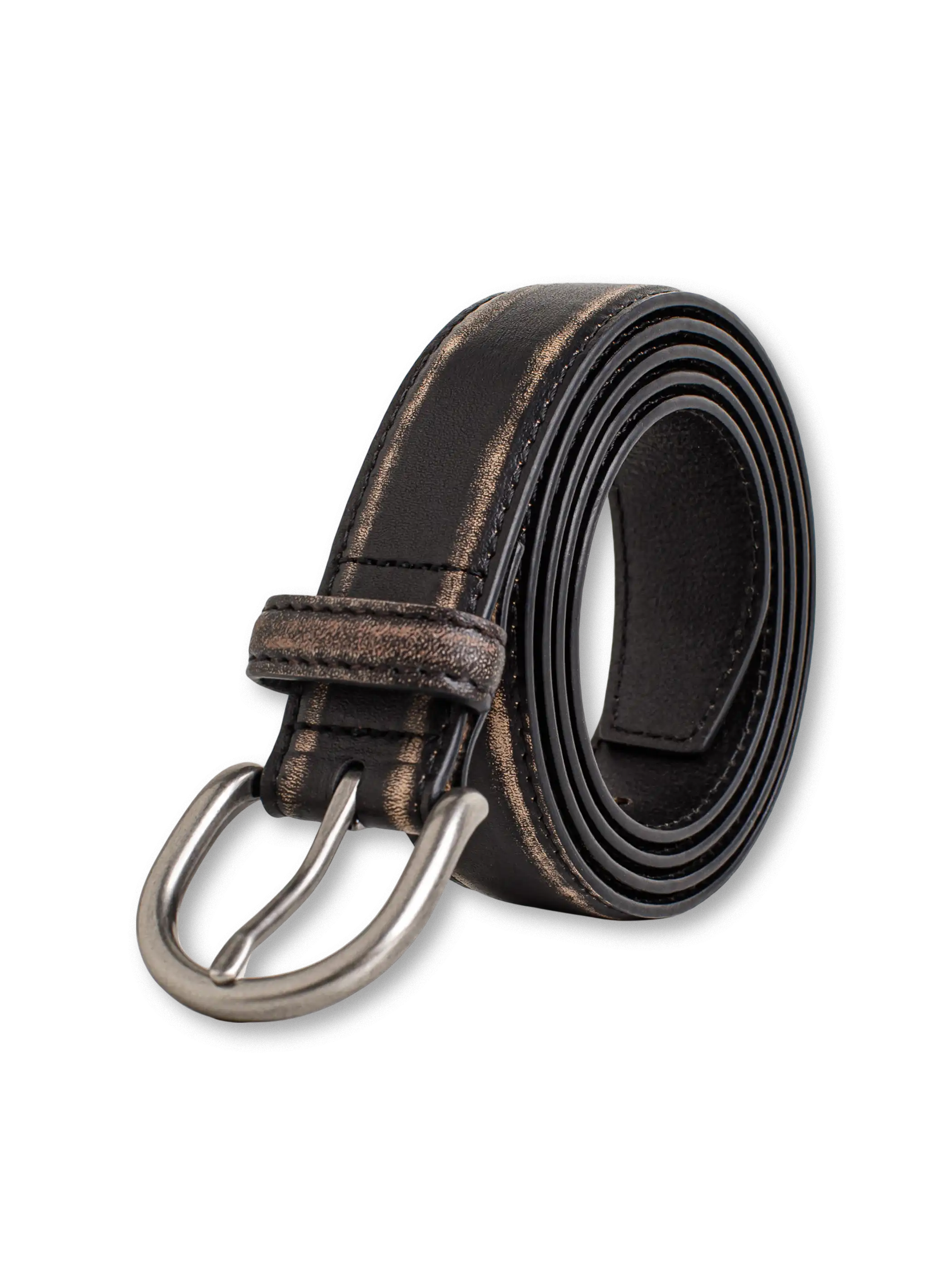 ヴィンテージ風擦色加工が特徴の頭層牛革ベルト、重厚亜鉛合金バックルと雷鳥刻印入り布袋付き