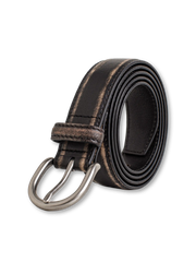 ヴィンテージ風擦色加工が特徴の頭層牛革ベルト、重厚亜鉛合金バックルと雷鳥刻印入り布袋付き