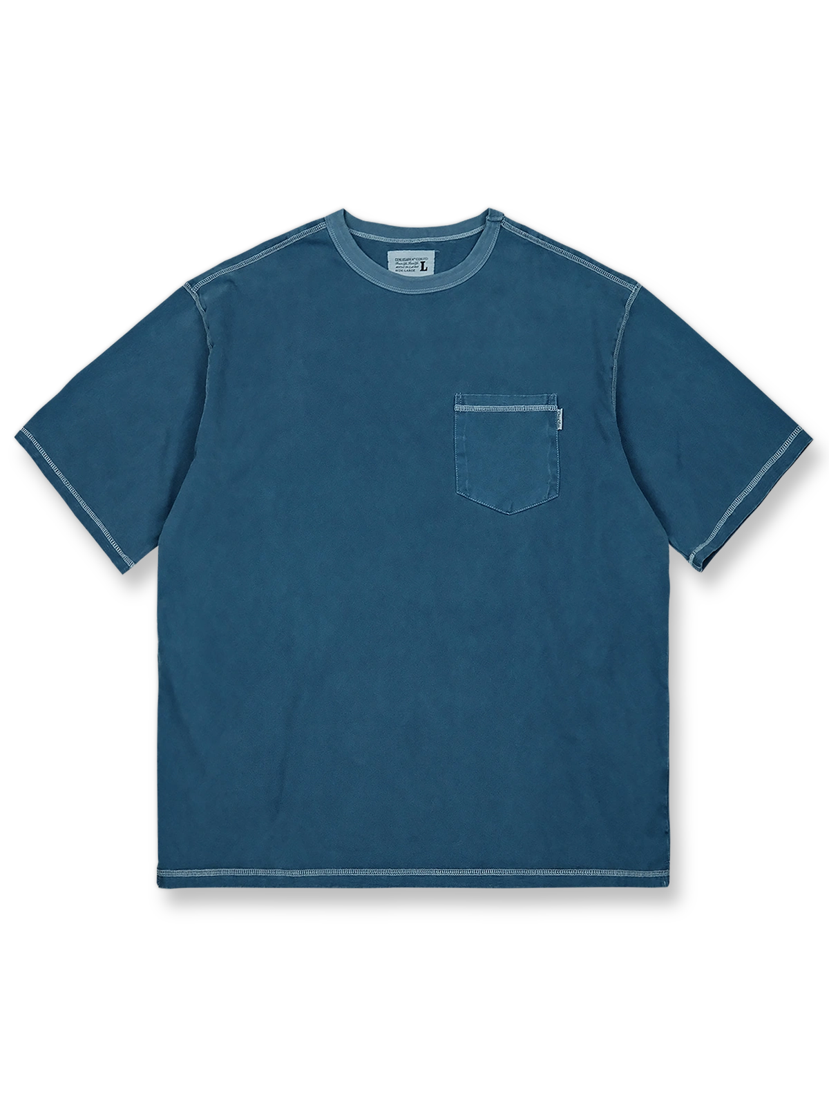 ガーメントダイと酵素ウォッシュ加工が施されたポケット付きヘビーウェイトコットン半袖Tシャツ