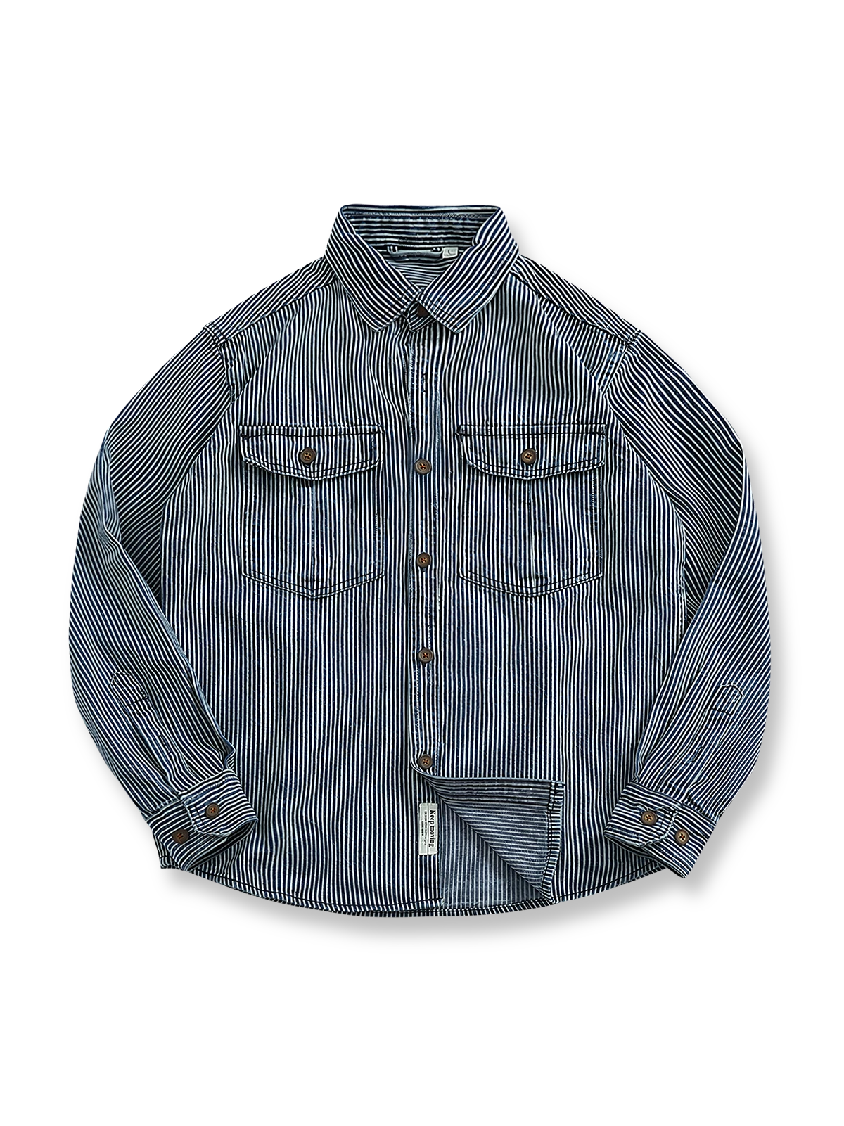 縦ストライプ柄の厚手デニムワークシャツジャケット。