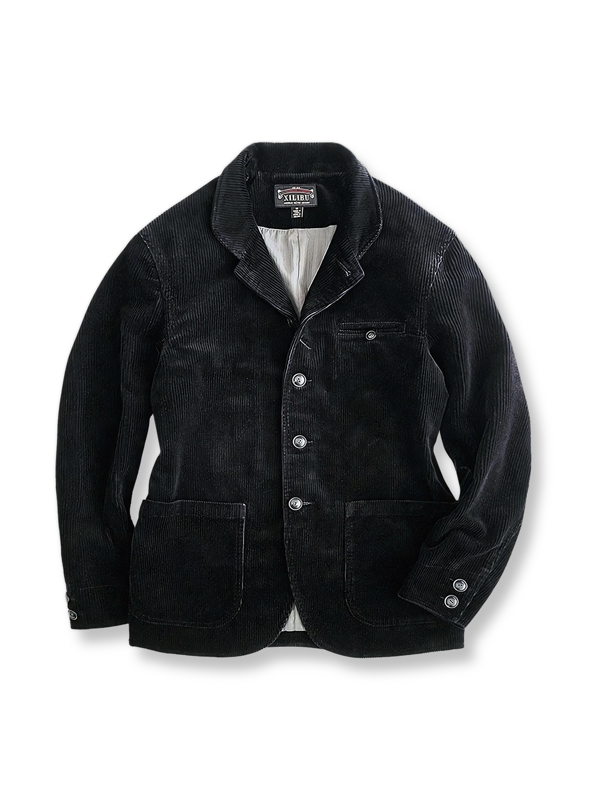 450g厚手コーデュロイのスタンドカラージャケット。8本撚りダブルスレッドと天然牛角ボタンを特徴とするアイテム。