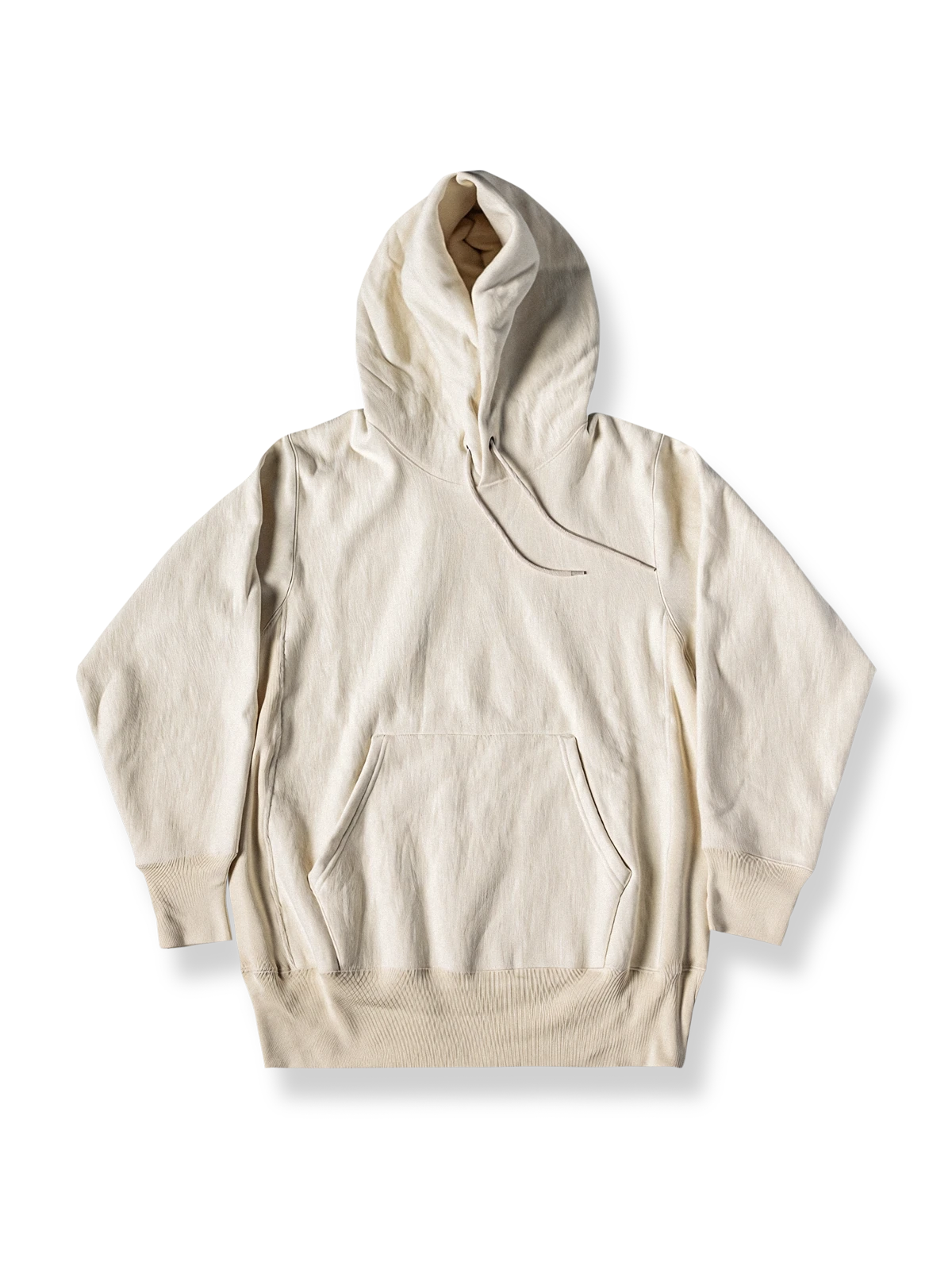 横糸切り替えとワンピースショルダーデザインが特徴のヘビーウェイトコットンフードパーカー。