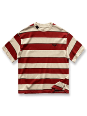 色織りストライプが施されたヘビーウェイトコットン半袖Tシャツ