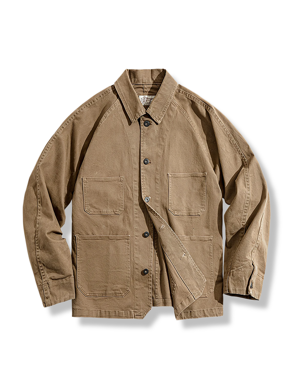 ヘビーウェイト素材のタフで男らしい、実用的な4ポケット付きカバーオールジャケット