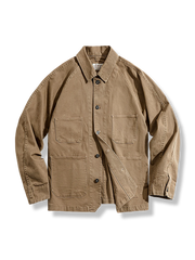 ヘビーウェイト素材のタフで男らしい、実用的な4ポケット付きカバーオールジャケット