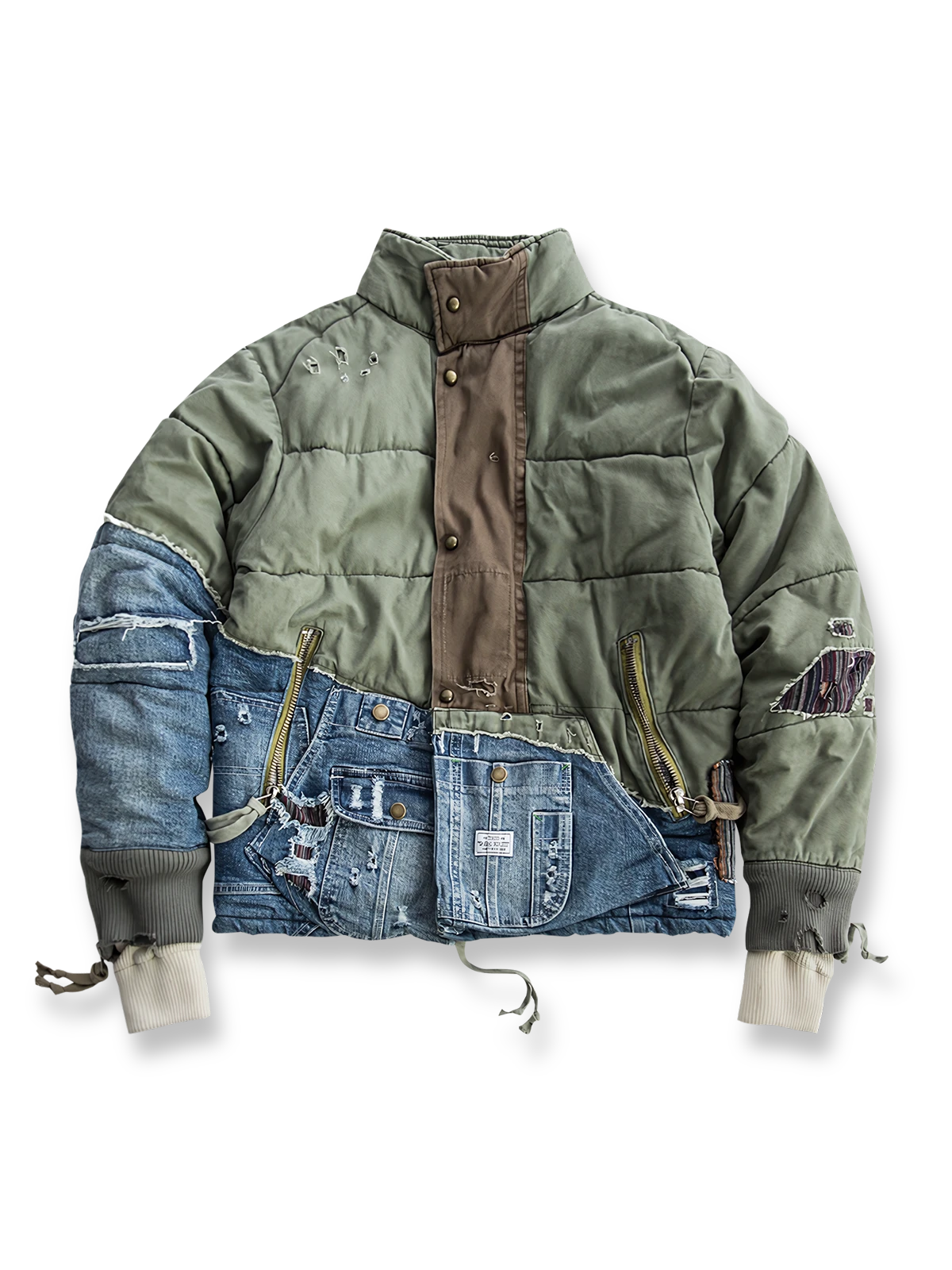 ダメージパッチと中綿入りデザインが特徴のヘビーウェイトデニムジャケット。