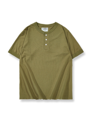 230gダブルヤーンコットンのヘビーウェイトヘンリーネック半袖Tシャツ