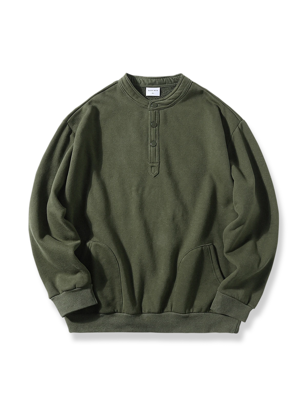 裏起毛フリース裏地のヘンリーネックプルオーバーパーカーの製品イメージ