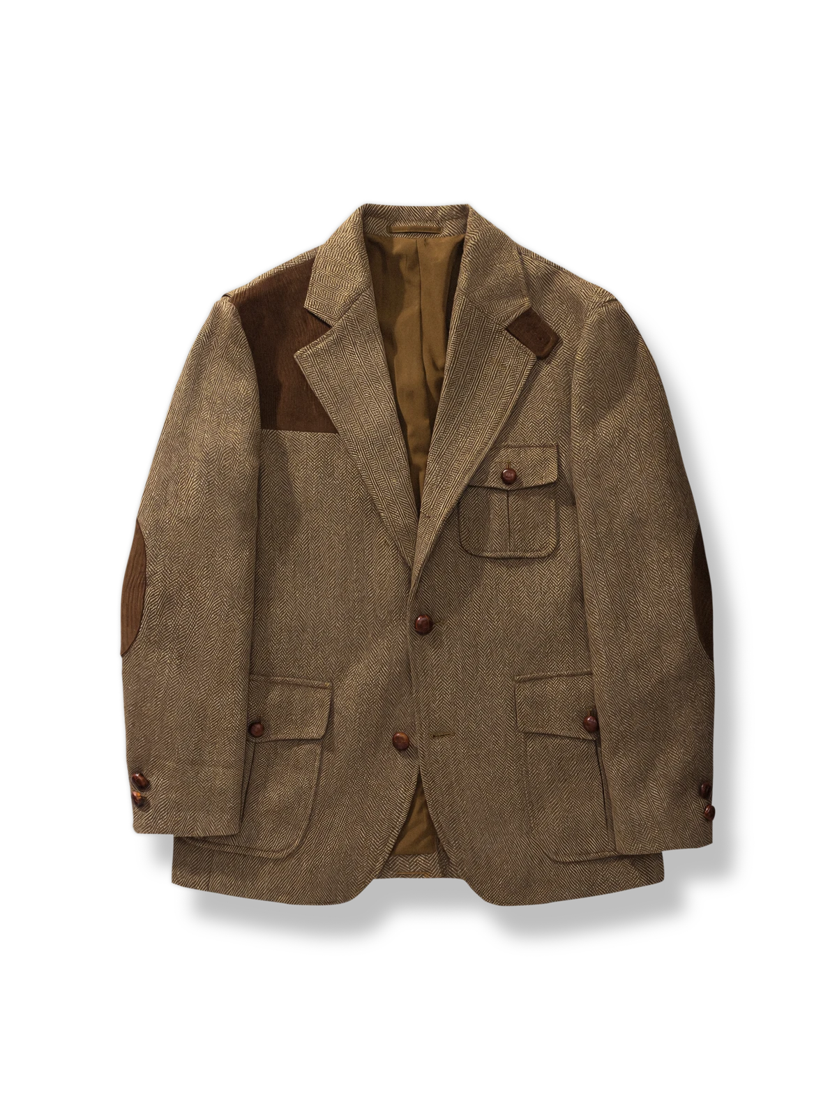 ヘリンボーン柄ウールハンティングジャケットの上品なディテールとシルエット。