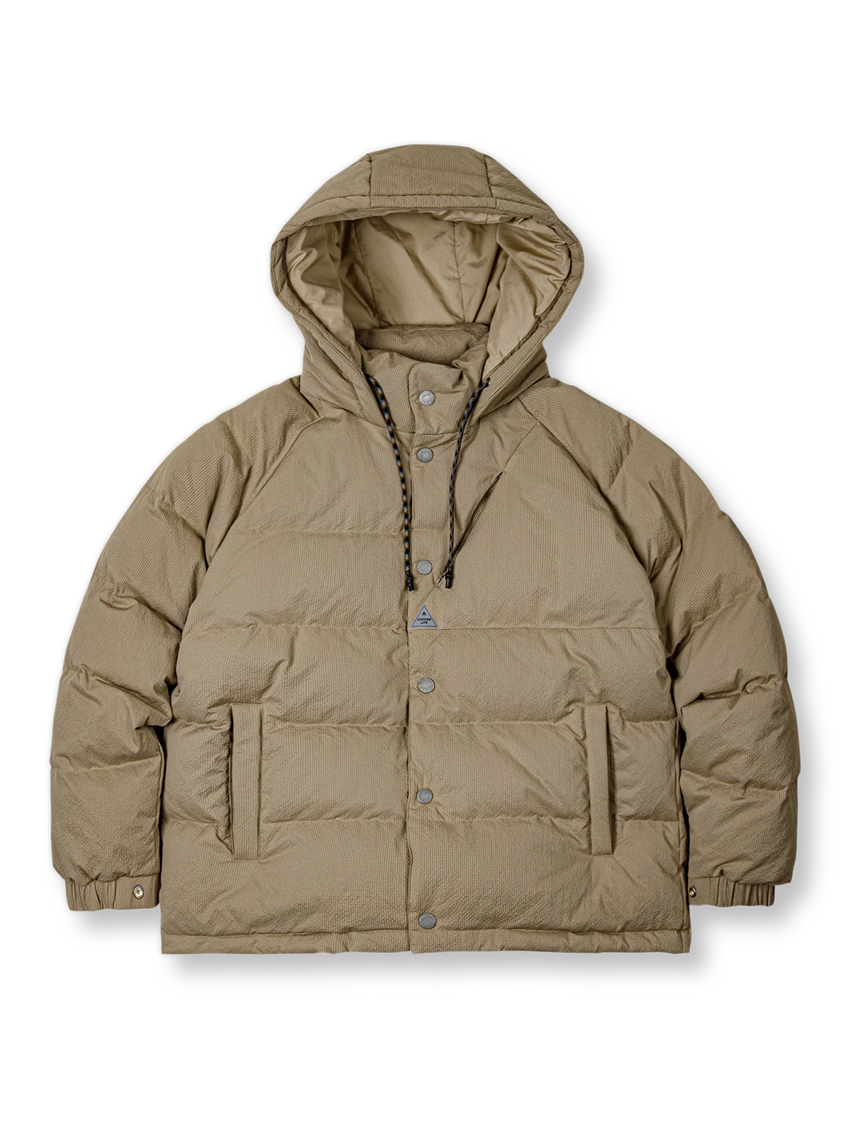 超軽量ホワイトダックダウン中綿とドローストリングフードを備えたライトダックダウンジャケット。