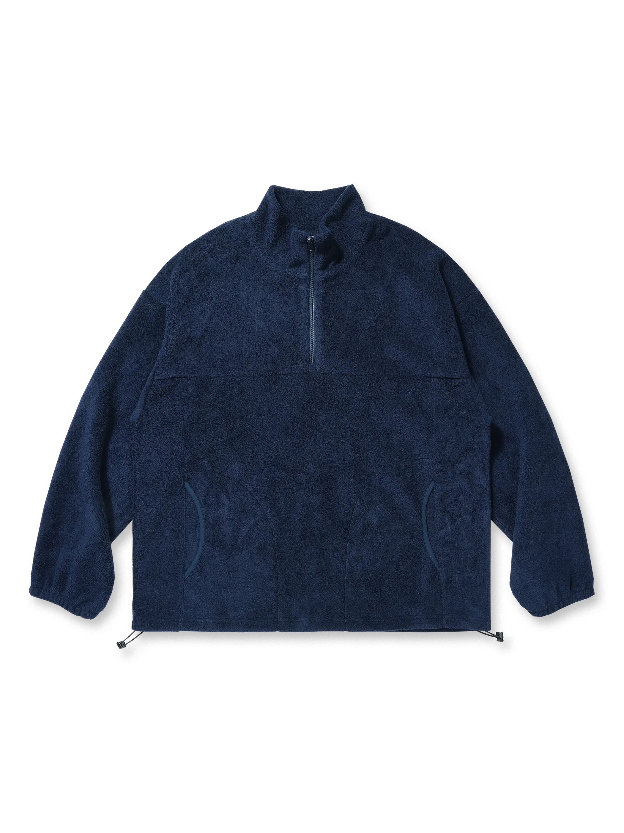 軽量で暖かく通気性に優れたハイネック半開襟ジッパーフリーススウェット、袖口のゴム入りデザインと調節可能な裾ドローコード付きで防風性と快適な着心地を実現