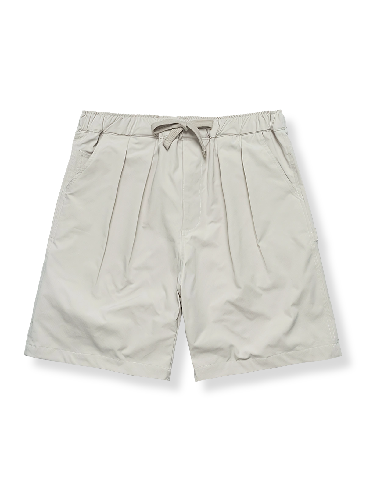 高温定型加工とゴムウエスト、ナイロンメッシュ裏地を備えたストレートショーツ。