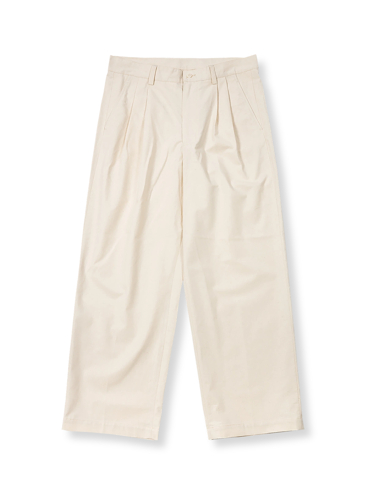 ハイウエストとワイドレッグが特徴のピュアコットンヴィンテージパンツ