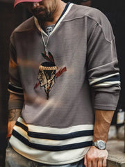 ホッケーライン Vネック ワッフルスウェット