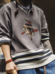 ホッケーライン Vネック ワッフルスウェット