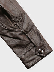 ベルト付き スタンドカラー レザージャケット