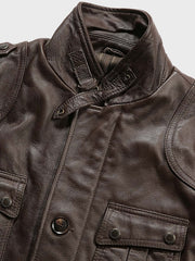 ベルト付き スタンドカラー レザージャケット