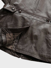 ベルト付き スタンドカラー レザージャケット