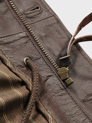 ベルト付き スタンドカラー レザージャケット