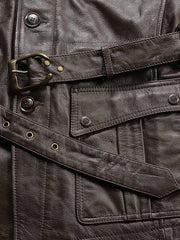 ベルト付き スタンドカラー レザージャケット