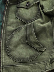 緑染め 牛革 スクラッチ レザージャケット