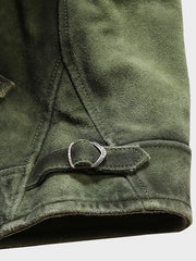 緑染め 牛革 スクラッチ レザージャケット