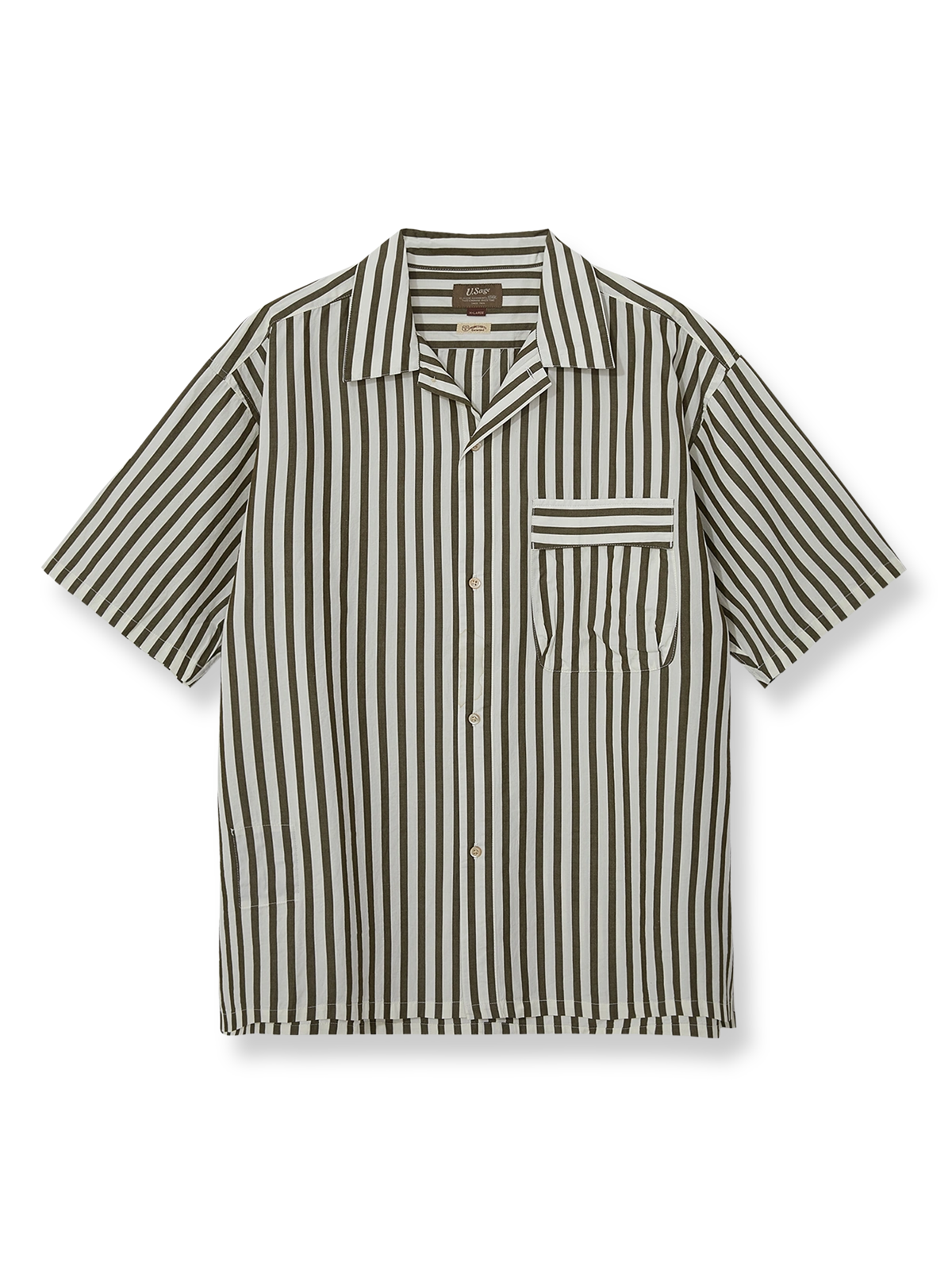 カーキ・オリーブ・レモンイエローのストライプが映えるキューバカラーシャツ。